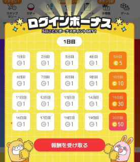 ポイントタウンログインボーナスのスタンプカード
